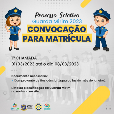 SMTDH divulga relação dos classificados para a Guarda Mirim e convoca para a matrícula